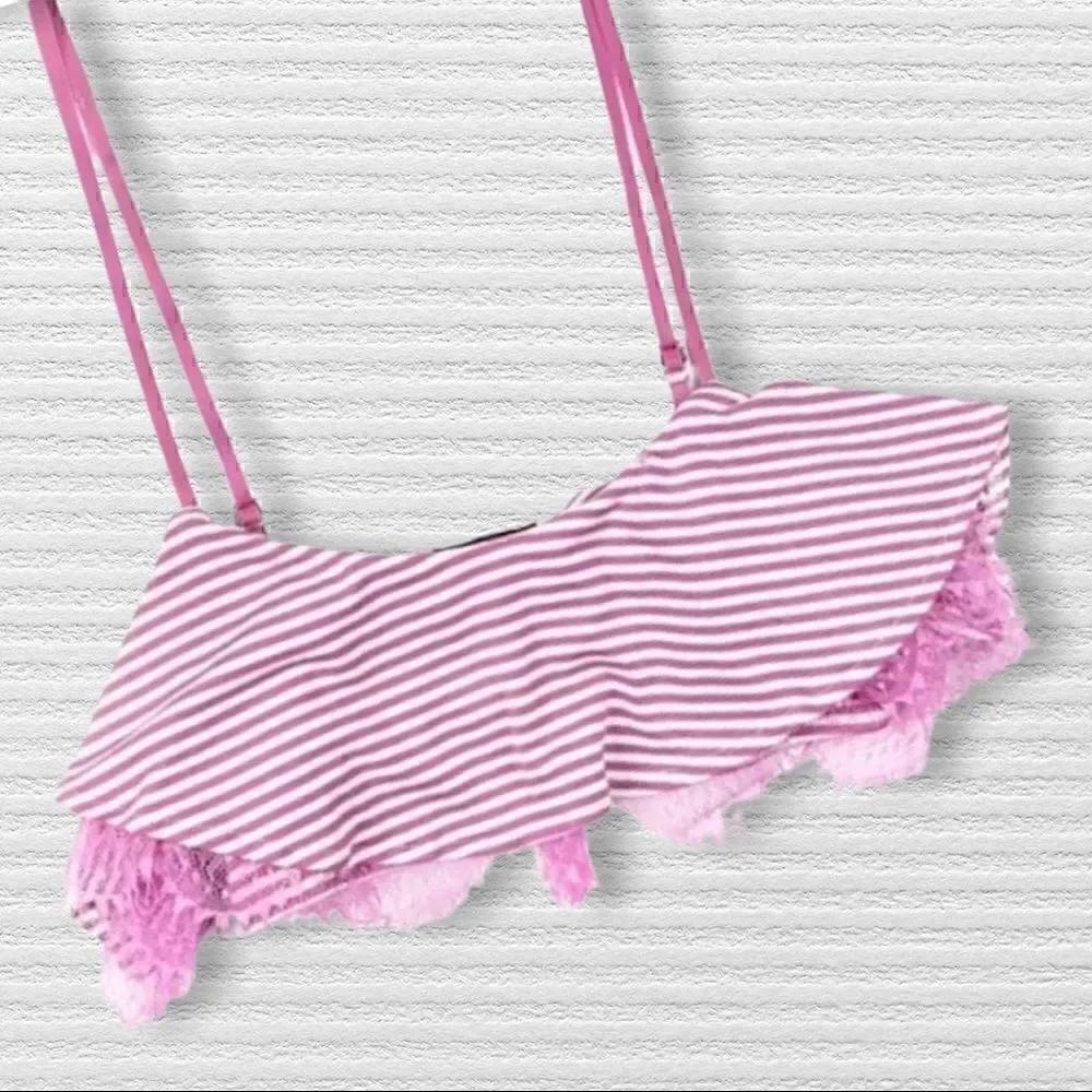 Joes Jeans  Orchid Pink Striped‎ Ruffle Lace Bralette Top Size M J1019-FRH-RV